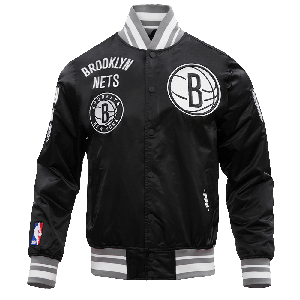 Mens Brooklyn Nets Retro Classic Rib Satin Jacket