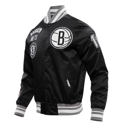 Mens Brooklyn Nets Retro Classic Rib Satin Jacket