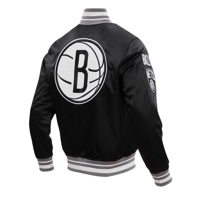 Mens Brooklyn Nets Retro Classic Rib Satin Jacket