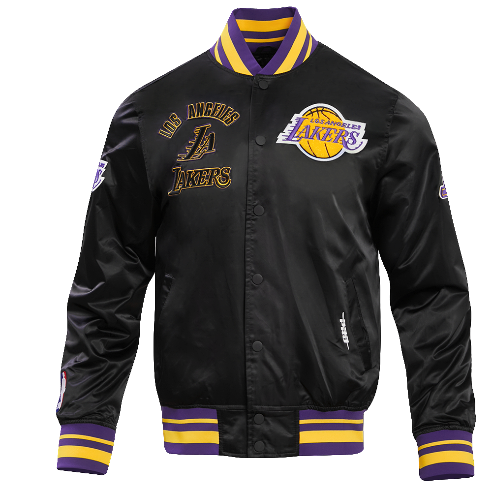 Mens Los Angeles Lakers Retro Classic Rib Satin Jacket