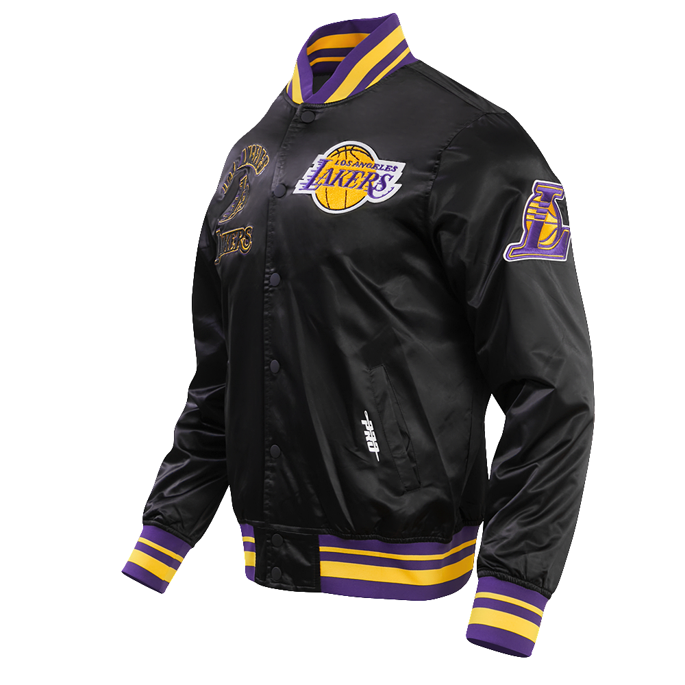 Mens Los Angeles Lakers Retro Classic Rib Satin Jacket