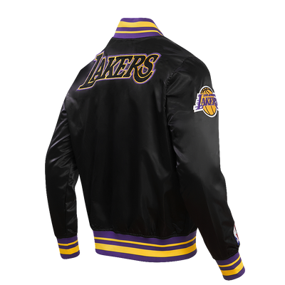 Mens Los Angeles Lakers Retro Classic Rib Satin Jacket