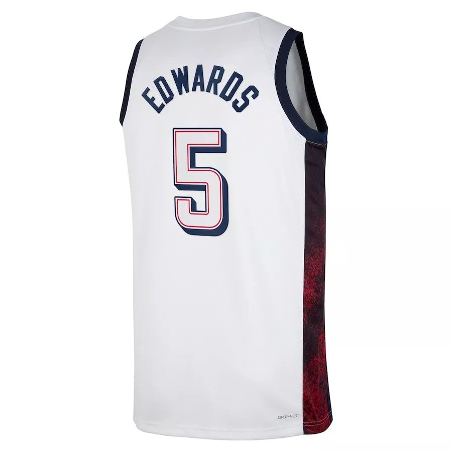 Junior Anthony Edwards USA Home White Jersey