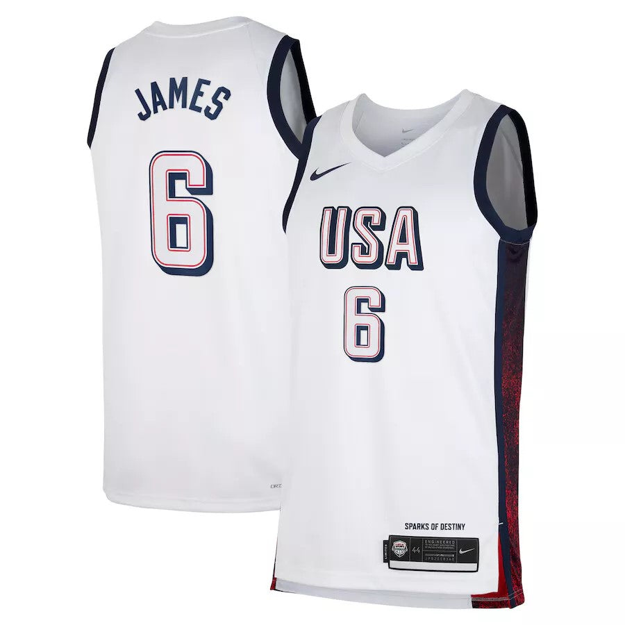 Junior Lebron James USA Home White Jersey