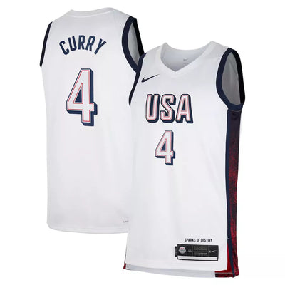 Junior Steph Curry USA Home White Jersey